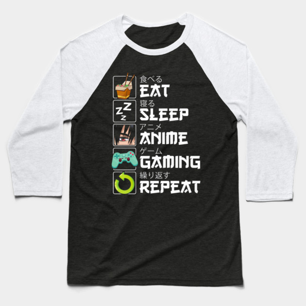 Eat Sleep Anime Gaming Repeat Kawaii Otaku Baseball T-Shirt by yangho