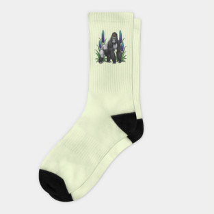 Stained Glass Mountain Gorilla Botanical Art Socks