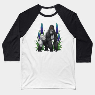 Stained Glass Mountain Gorilla Botanical Art Baseball T-Shirt