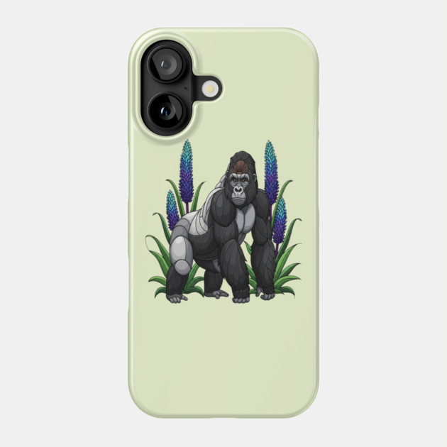 Stained Glass Mountain Gorilla Botanical Art Phone Case by BirdsnStuff