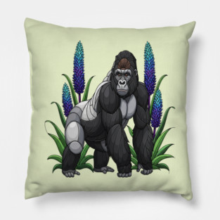 Stained Glass Mountain Gorilla Botanical Art Pillow