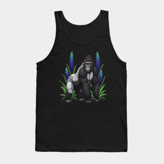 Stained Glass Mountain Gorilla Botanical Art Tank Top by BirdsnStuff