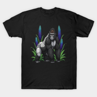 Stained Glass Mountain Gorilla Botanical Art T-Shirt