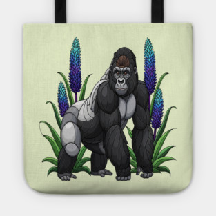 Stained Glass Mountain Gorilla Botanical Art Tote