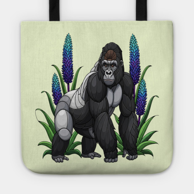 Stained Glass Mountain Gorilla Botanical Art Tote by BirdsnStuff