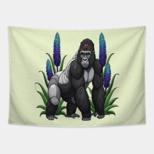 Stained Glass Mountain Gorilla Botanical Art Tapestry
