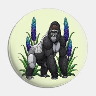 Stained Glass Mountain Gorilla Botanical Art Pin