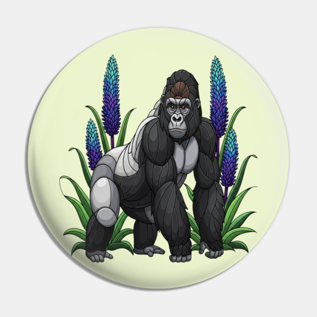 Stained Glass Mountain Gorilla Botanical Art Pin by BirdsnStuff