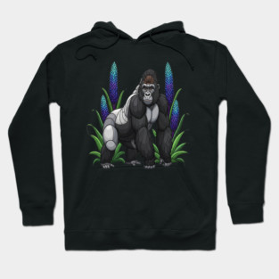 Stained Glass Mountain Gorilla Botanical Art Hoodie