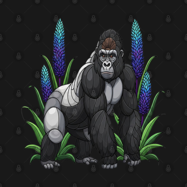 Stained Glass Mountain Gorilla Botanical Art by BirdsnStuff