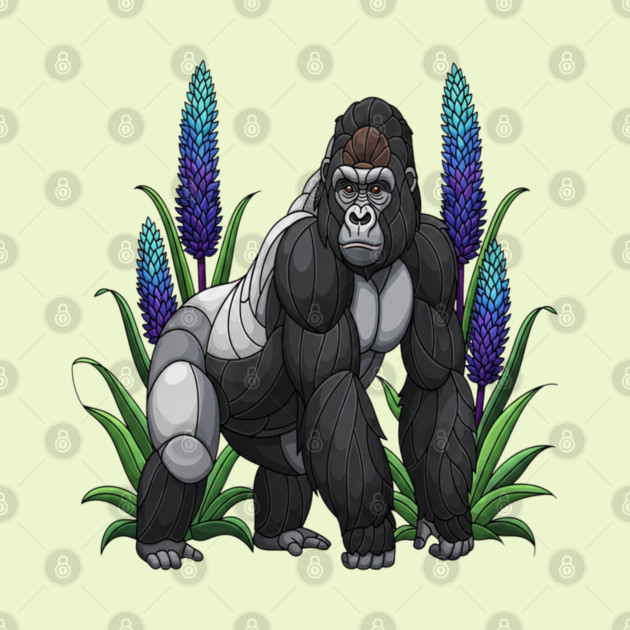 Stained Glass Mountain Gorilla Botanical Art by BirdsnStuff