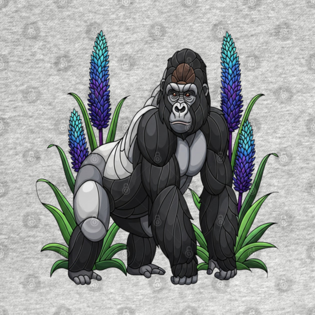 Stained Glass Mountain Gorilla Botanical Art by BirdsnStuff