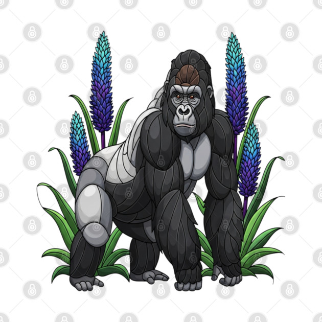 Stained Glass Mountain Gorilla Botanical Art by BirdsnStuff