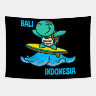 Turtle Pet Surf Life Cute turtle wearing sunglasses on surfboard Indonesia Grunge Tapestry
