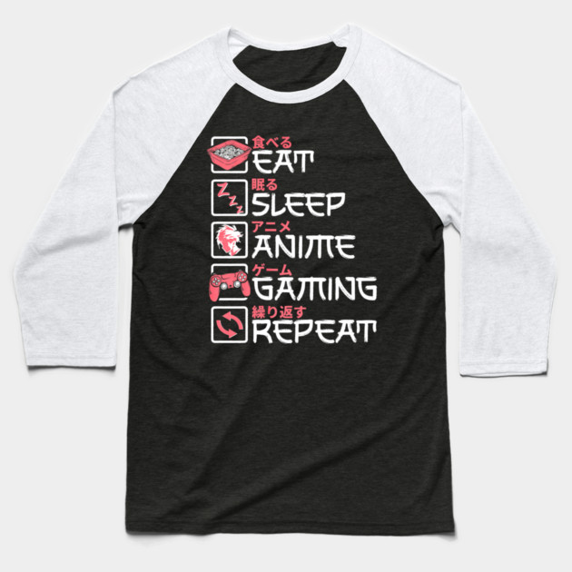 Eat Sleep Anime Gaming Repeat Otaku Gamer Japanese Anime Baseball T-Shirt by yangho
