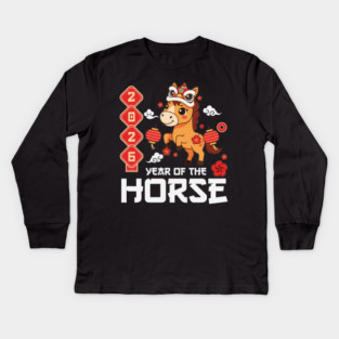 Year of The Horse 2026 Cute Kawaii Chinese New Year Kids Kids Long Sleeve T-Shirt