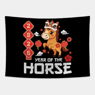 Year of The Horse 2026 Cute Kawaii Chinese New Year Kids Tapestry