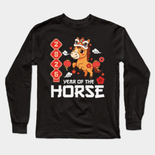 Year of The Horse 2026 Cute Kawaii Chinese New Year Kids Long Sleeve T-Shirt