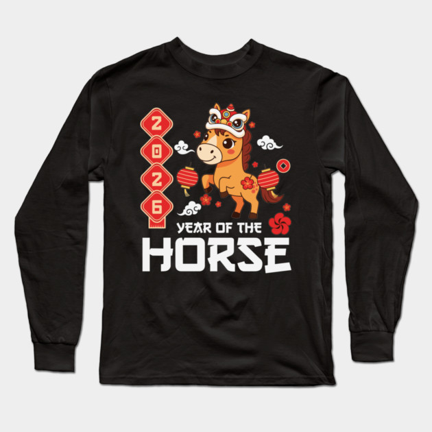 Year of The Horse 2026 Cute Kawaii Chinese New Year Kids Long Sleeve T-Shirt by Chi's Store 1