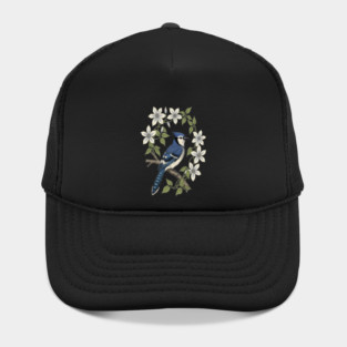 Blue Jay Clematis Botanical Bird Art Hat