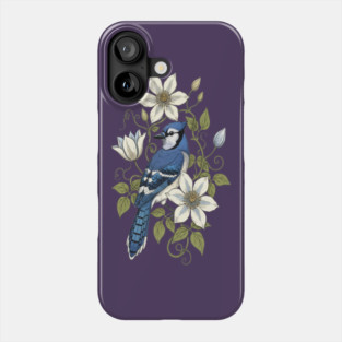 Vintage Blue Jay Clematis Botanical Bird Phone Case