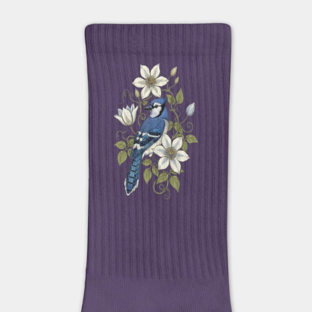 Vintage Blue Jay Clematis Botanical Bird by BirdsnStuff