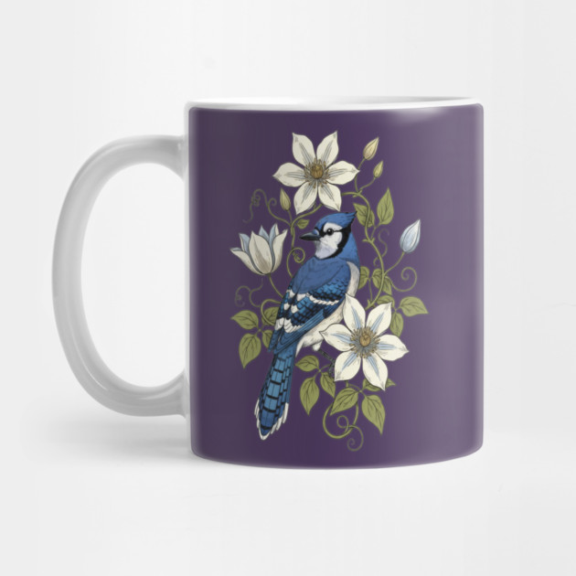Vintage Blue Jay Clematis Botanical Bird by BirdsnStuff