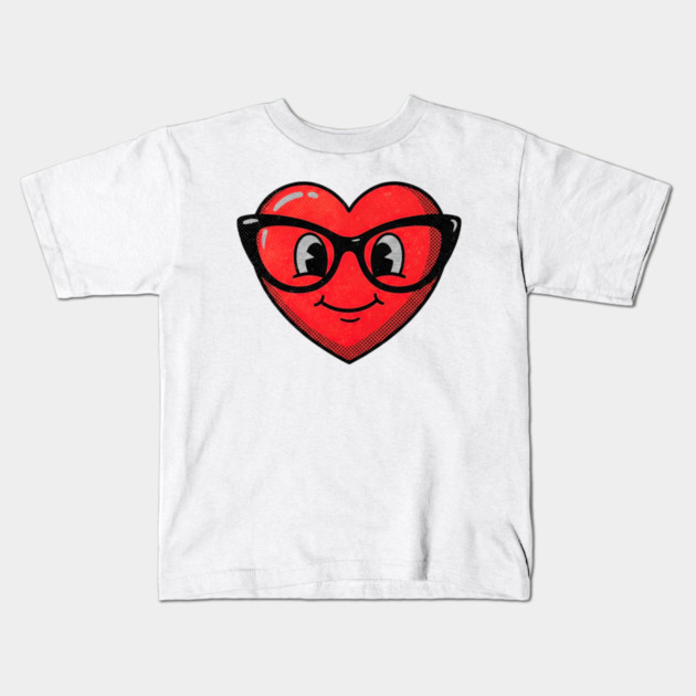 Cute Heart Face With Glasses Kids T-Shirt by Creatifly Graphic Tees