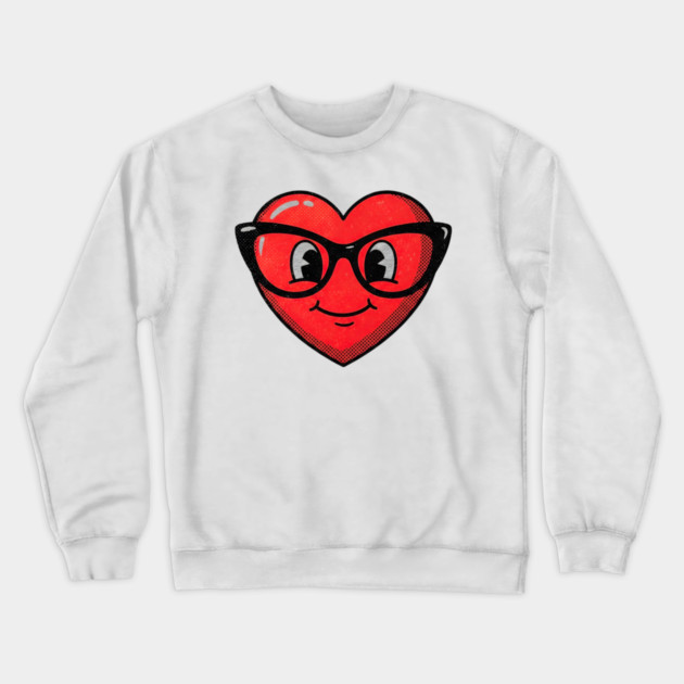 Cute Heart Face With Glasses Crewneck Sweatshirt by Creatifly Graphic Tees