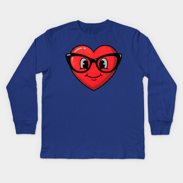 Cute Heart Face With Glasses Kids Long Sleeve T-Shirt by Creatifly Graphic Tees