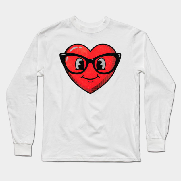 Cute Heart Face With Glasses Long Sleeve T-Shirt by Creatifly Graphic Tees