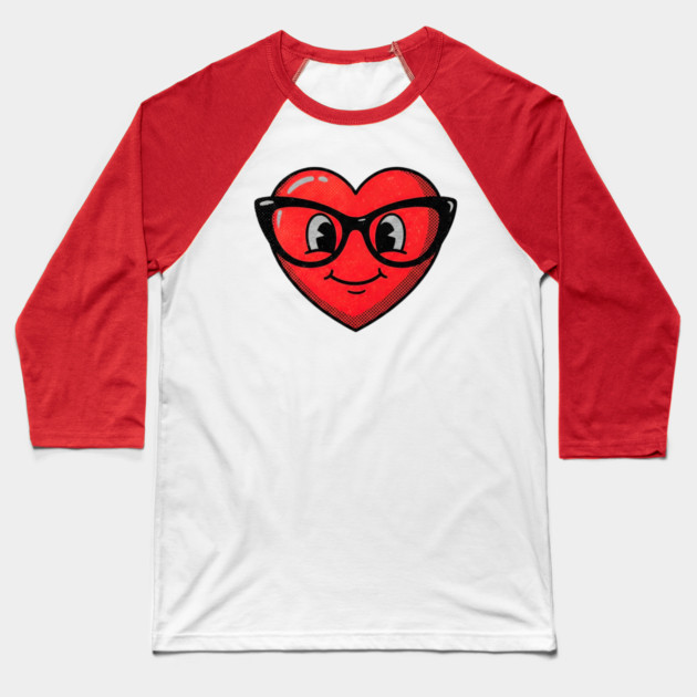 Cute Heart Face With Glasses Baseball T-Shirt by Creatifly Graphic Tees