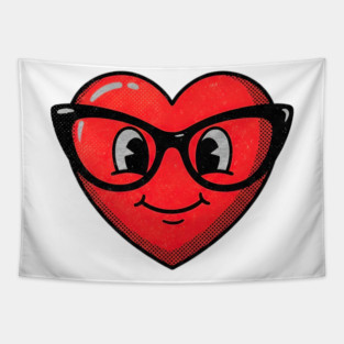 Cute Heart Face With Glasses Tapestry