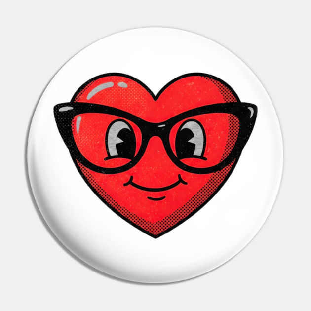 Cute Heart Face With Glasses Pin by Creatifly Graphic Tees