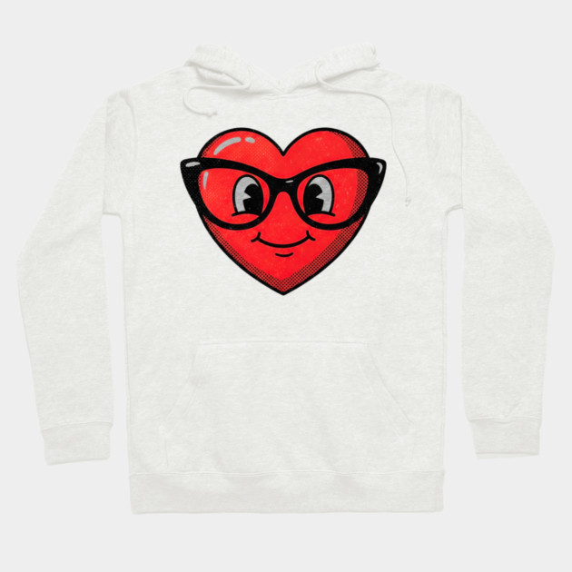 Cute Heart Face With Glasses Hoodie by Creatifly Graphic Tees