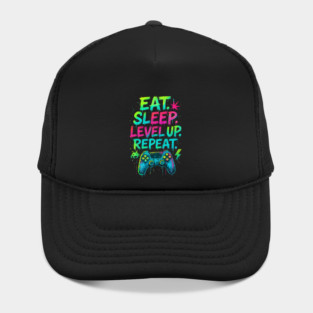 Eat Sleep Level Up Repeat Funny Gamer Video Game Hat
