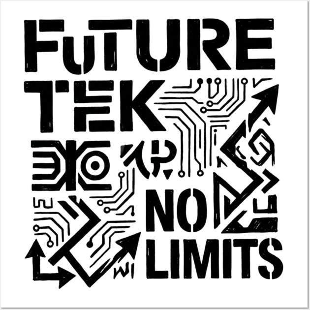 Future Tek No Limits T-Shirt | Cyber Streetwear Graphic Tee | Bold Typography Design Wall Art by Muhammad Naveed Khan