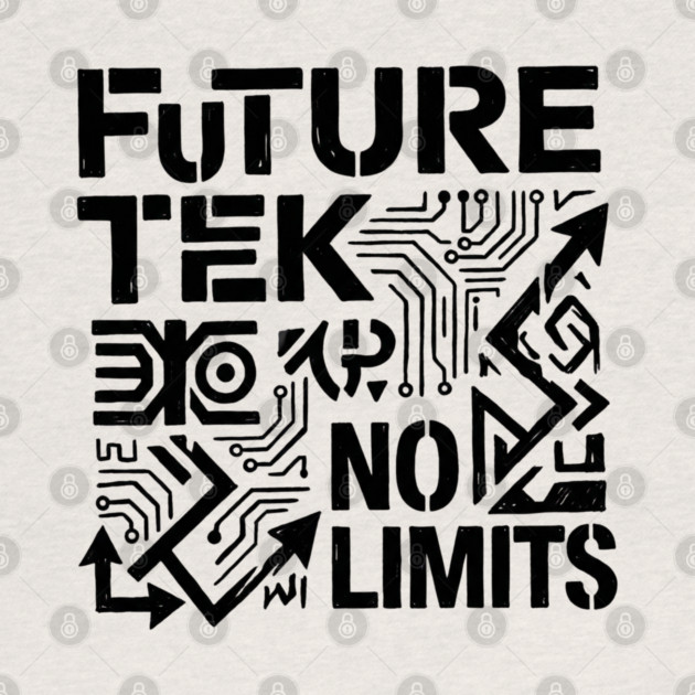 Future Tek No Limits T-Shirt | Cyber Streetwear Graphic Tee | Bold Typography Design by Muhammad Naveed Khan