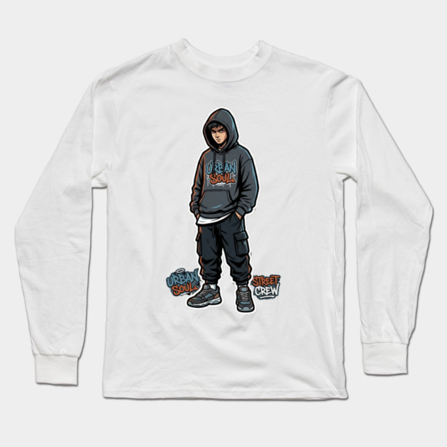 Urban Soul Street Crew T-Shirt | Bold Collective Streetwear Tee | Urban Graphic Design Long Sleeve T-Shirt by Muhammad Naveed Khan