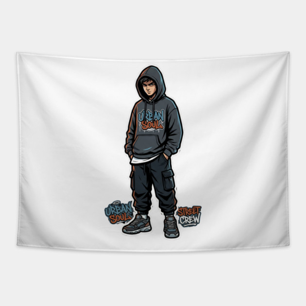 Urban Soul Street Crew T-Shirt | Bold Collective Streetwear Tee | Urban Graphic Design Tapestry by Muhammad Naveed Khan