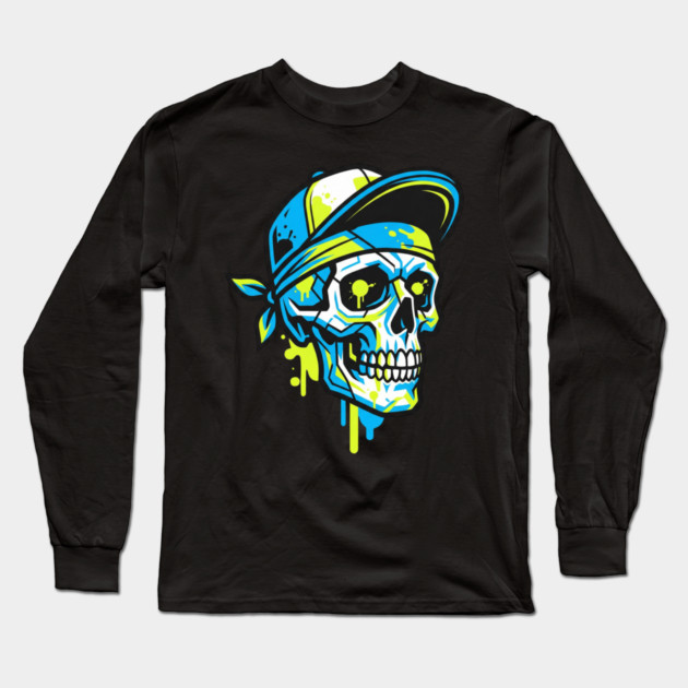 Skull T-Shirt | Bold Dark Streetwear Graphic Tee | Urban Edge Design Long Sleeve T-Shirt by Muhammad Naveed Khan