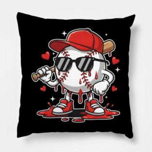 Dripping Baseball Mascot For Valentine's Day Pillow