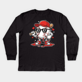 Dripping Baseball Mascot For Valentine's Day Kids Long Sleeve T-Shirt
