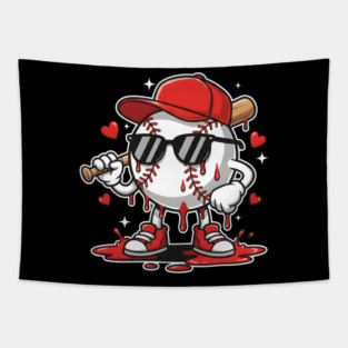 Dripping Baseball Mascot For Valentine's Day Tapestry
