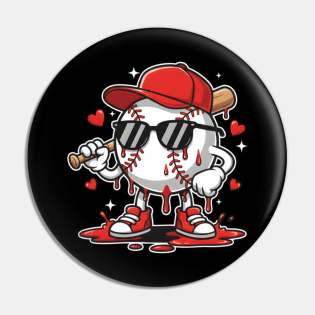 Dripping Baseball Mascot For Valentine's Day Pin by Creatifly Graphic Tees
