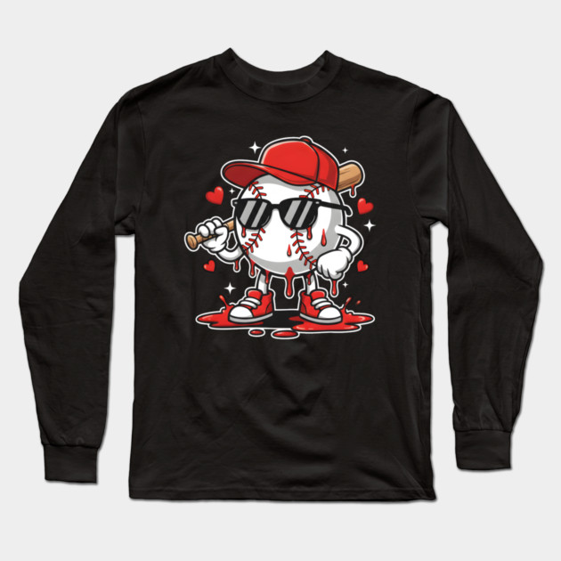 Dripping Baseball Mascot For Valentine's Day Long Sleeve T-Shirt by Creatifly Graphic Tees