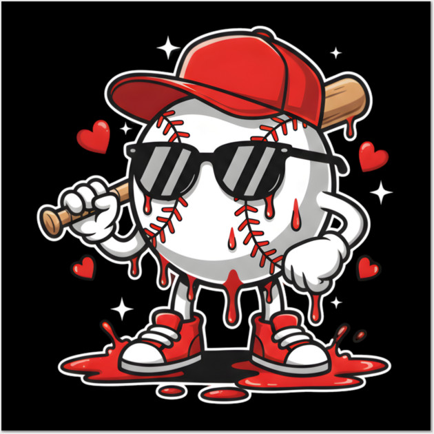 Dripping Baseball Mascot For Valentine's Day Wall Art by Creatifly Graphic Tees