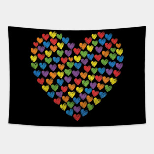 Colorful Rainbow Hearts Tapestry