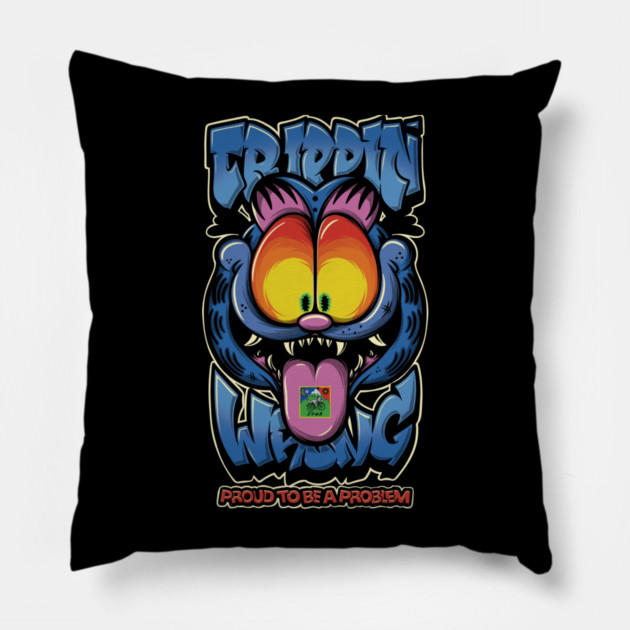 Trippin’ Psychedelic Cat - Funny Trippy Streetwear Pillow by Wrong