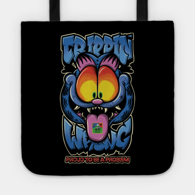 Trippin’ Psychedelic Cat - Funny Trippy Streetwear Tote by Wrong